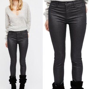 Free People Black Coated High Rise Raw Hem Jeans